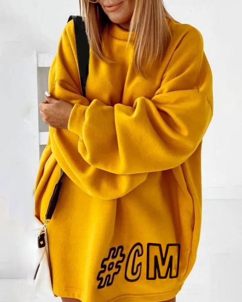 

Letter Pattern Long Sleeve Sweatshirt, Yellow