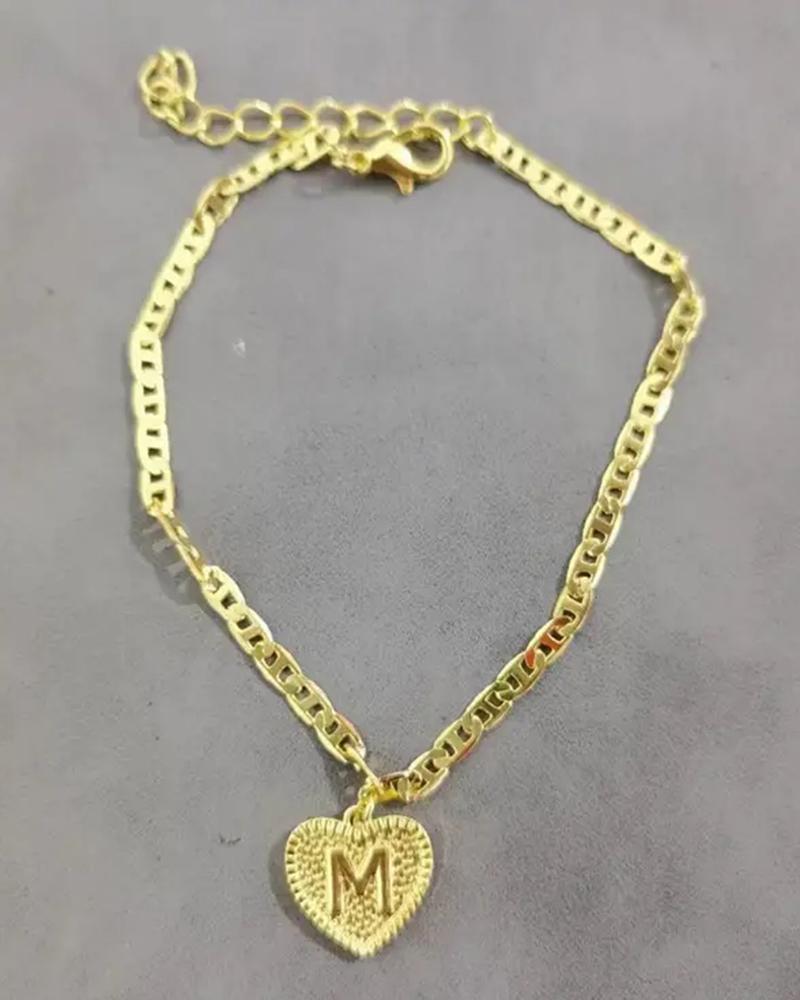 

1pc Heart Shaped Letter Embossed Chain Anklet, Style12