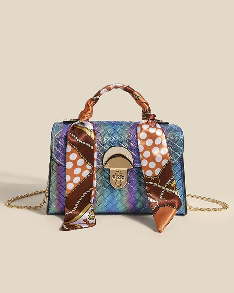 

Ombre Chain Strap Shoulder Bag With Ribbon Decor Handle, Purple
