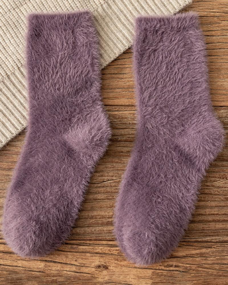 

1Pair Lined Pastel Fuzzy Thermal Socks, Purple