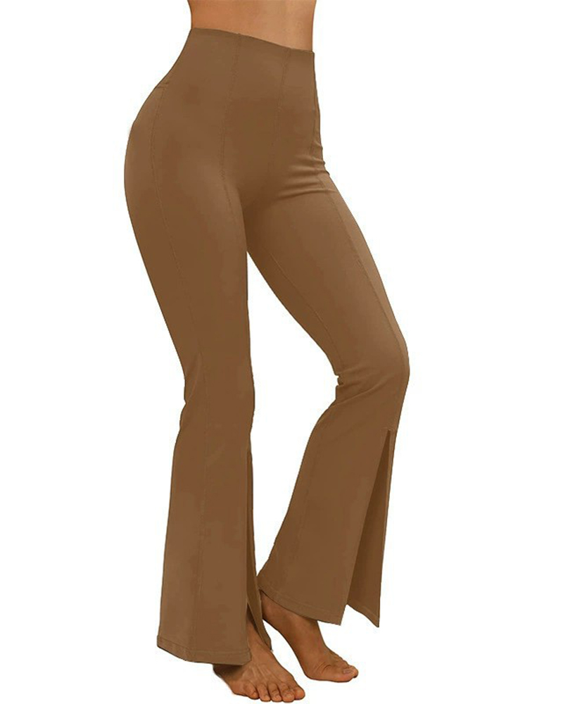 

Tummy Control Butt Lifting Slit Workout Bootcut Yoga Pants, Khaki
