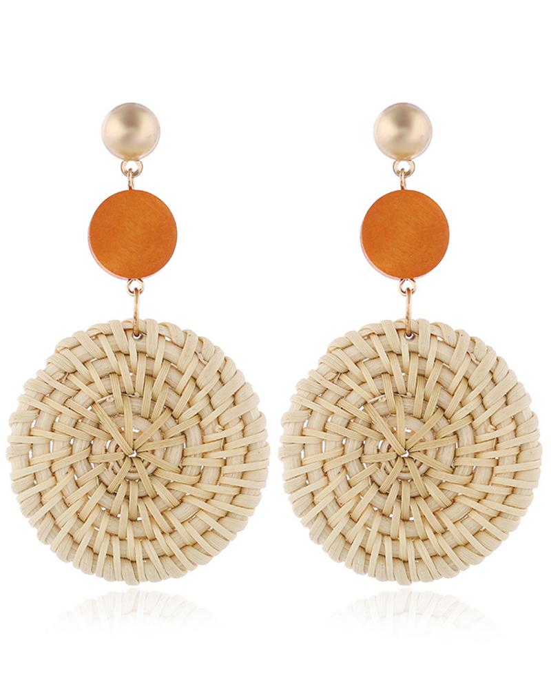 

1Pair Straw Round Shaped Drop Rattan Earrings, Style2