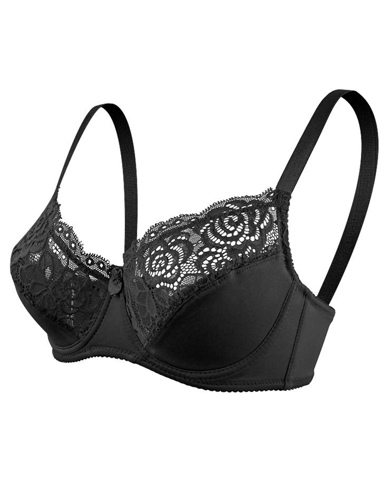 

Plus Size Bowknot Decor Lace Patch Push Up Bra, Black