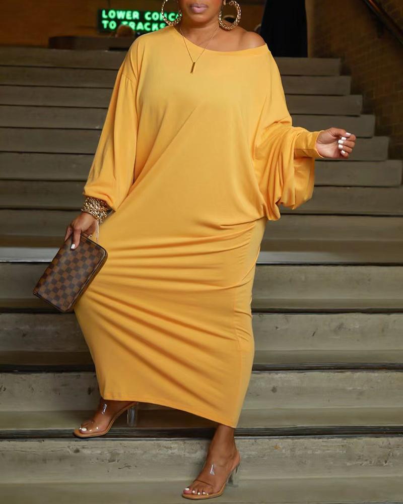 

Lantern Sleeve Slash Neck Casual Dress, Yellow