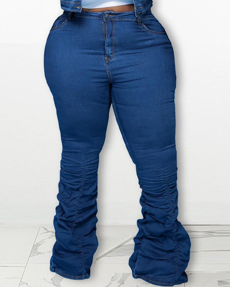 

Plus Size Zipper Fly Stacked Skinny Jeans, Blue