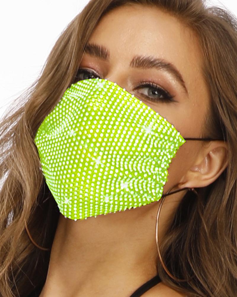 

Rhinestone Breathable Mouth Mask Washable And Reusable, Green