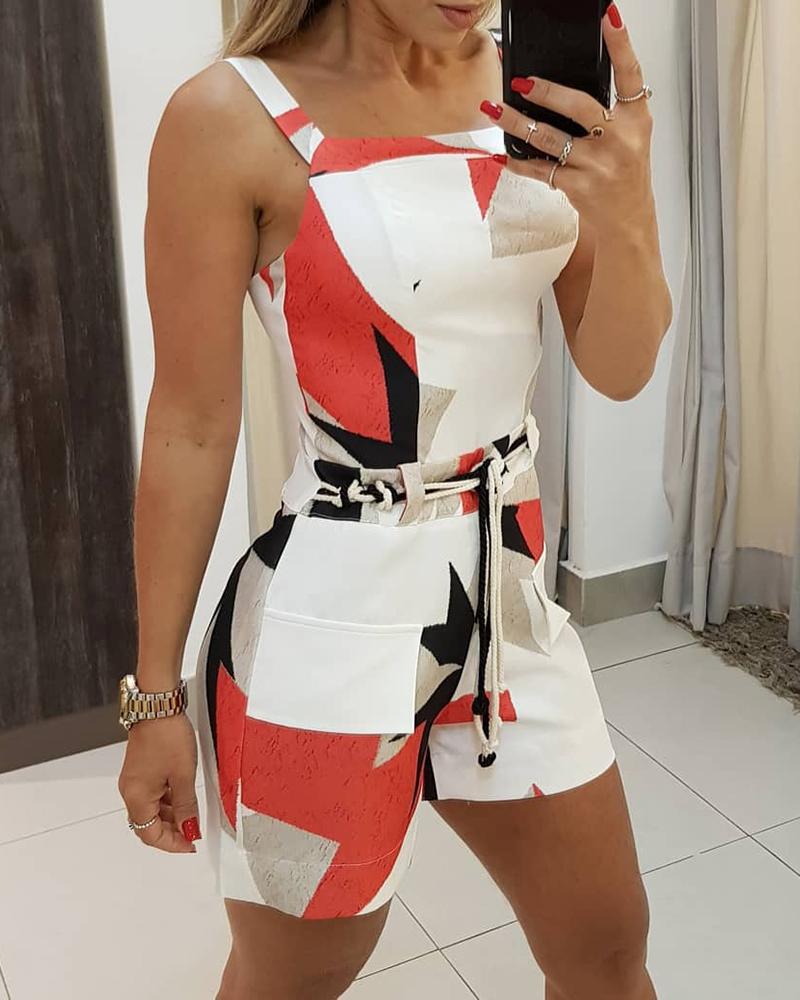 

Thick Strap Colorblock Skinny Romper, Multicolor