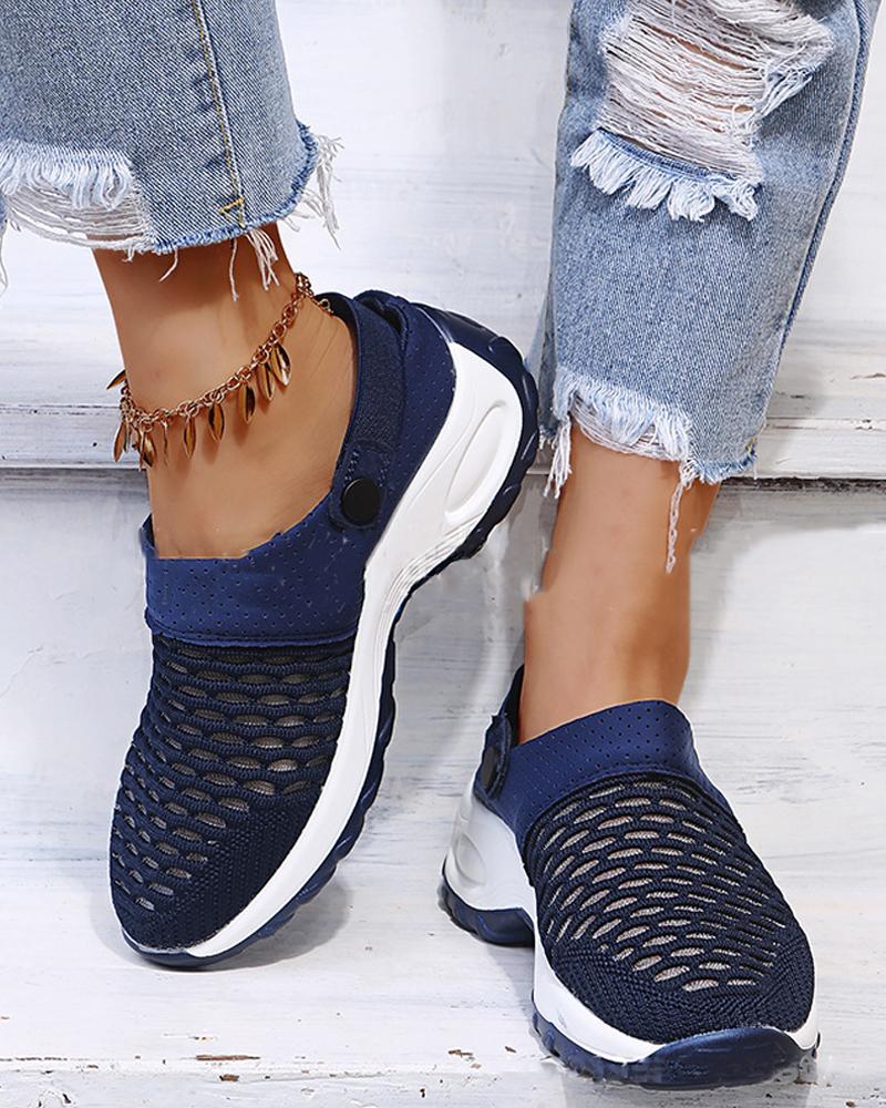 

Round-toe Solid Color Hollow-out Sneakers Hole shoes, Dark blue