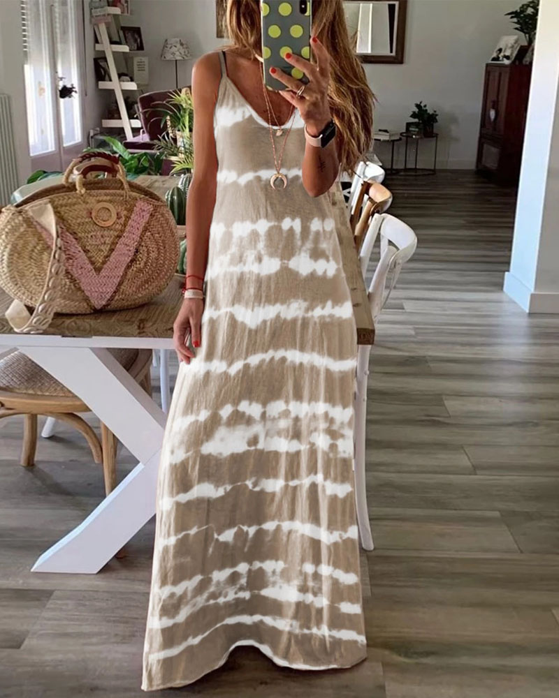 

Tie Dye Print Spaghetti Strap Maxi Dress, Khaki