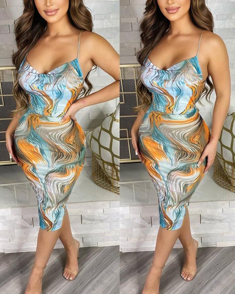 

Abstract Print Cami Bodycon Dress, Multicolor