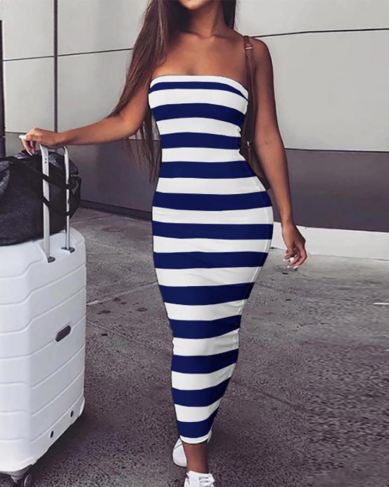 

Striped Colorblock Bandeau Maxi Dress, Purplish blue