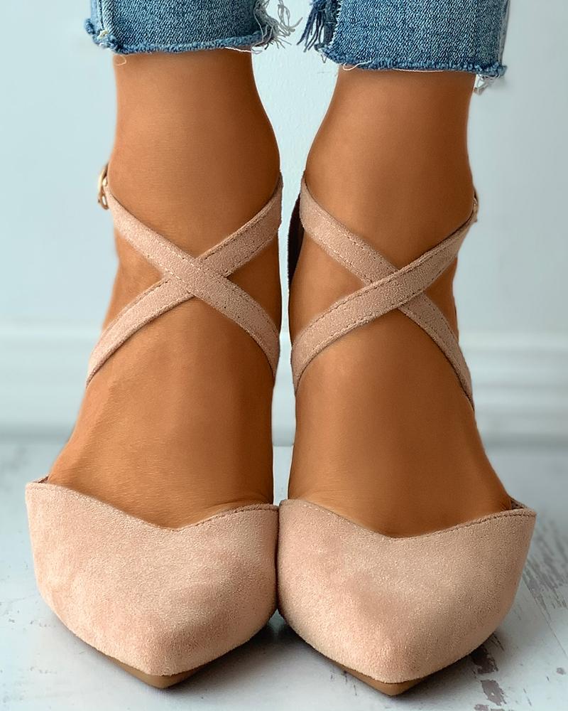 

Suede Pointed Toe Bandage Flats, Apricot