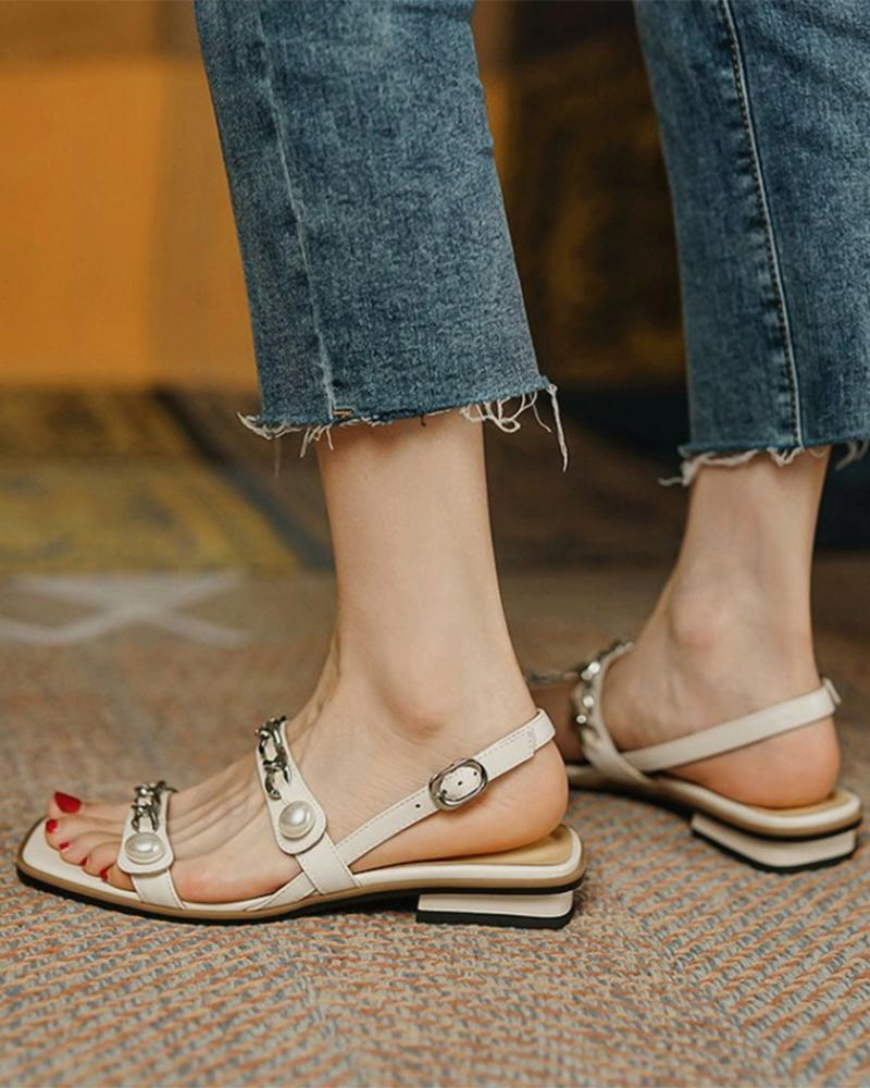 

Solid Open-toe Flat Strappy Cut-out Sandals, White