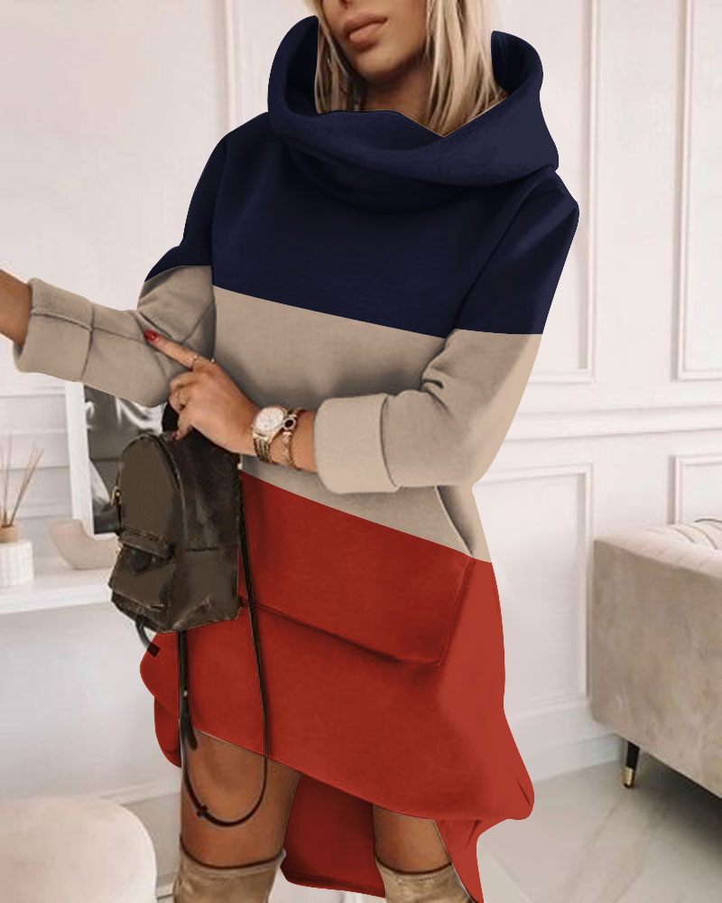 

Colorblock Long Sleeve Sweatshirt Dress, Orange
