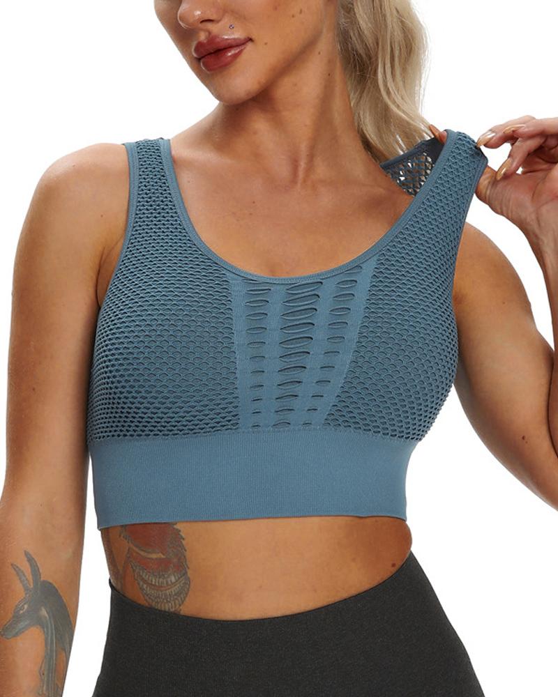 

Breathable Hollow Out Active Top, Blue