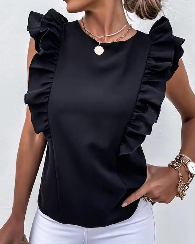 

Ruffle Hem Cutout Tied Detail Top, Black