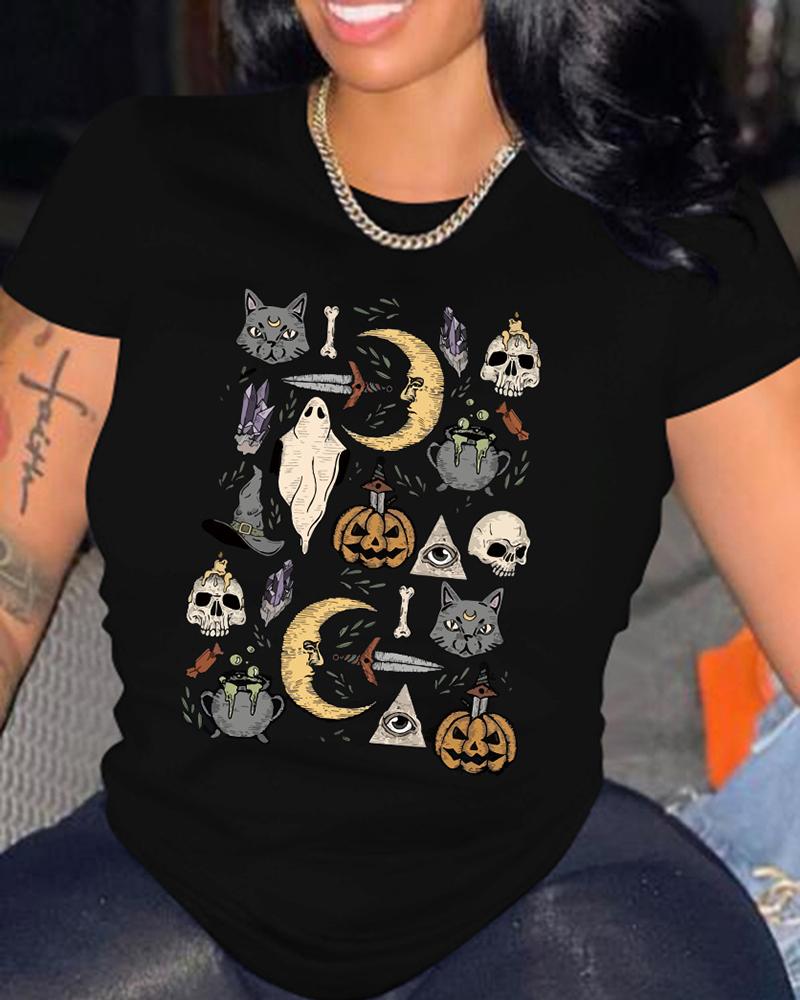 

Halloween Graphic Print Short Sleeve T-shirt, Black