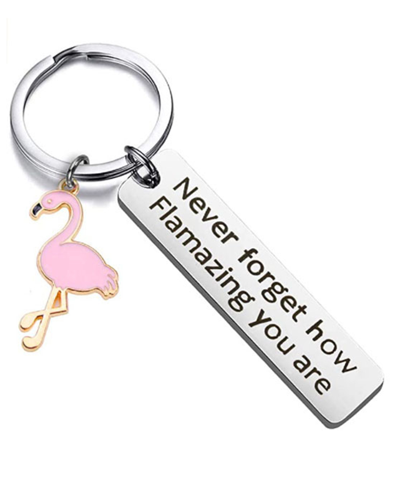 

1pc Never Forget How Flamazing You Are Slogan Pattern Flamingo Key Ring, Pink