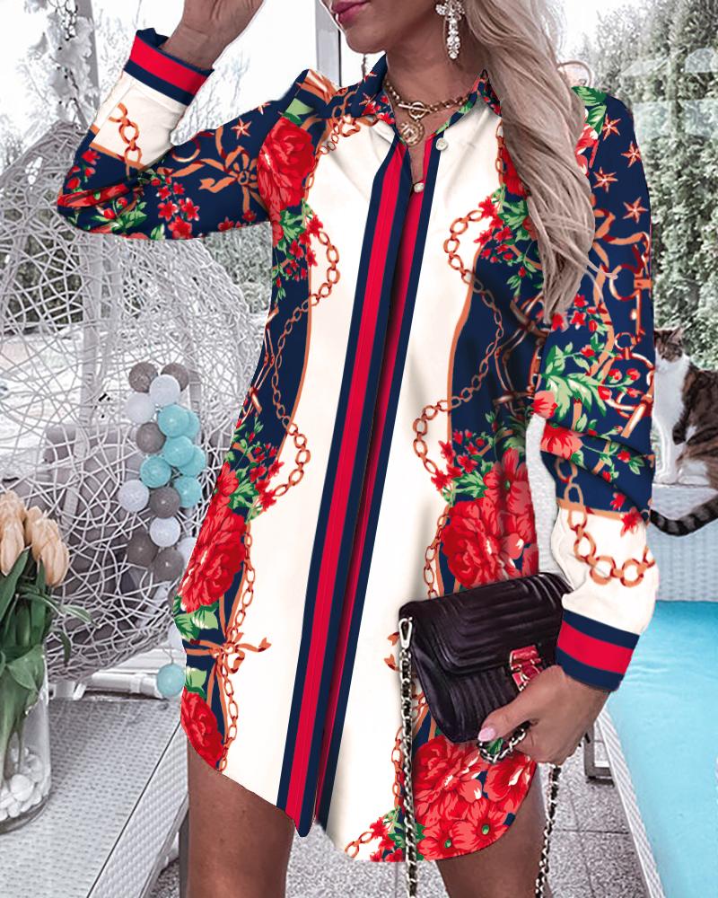 

Chain Floral Print Longline Shirt Dress, Multicolor