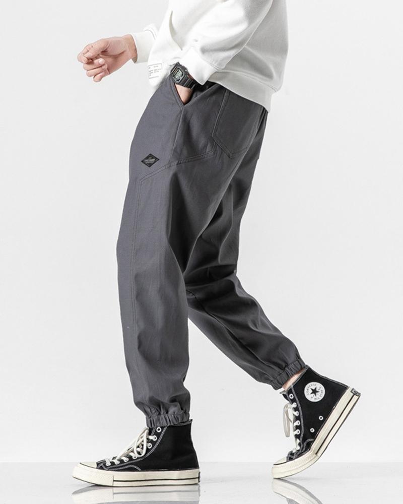 

Solid Loose Harem Pockets Cargo Pants, Gray