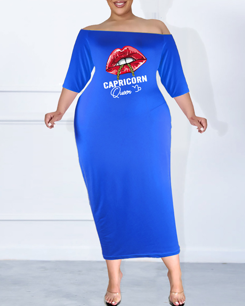 

Plus Size Letter Print Off Shoulder Casual Dress, Style1