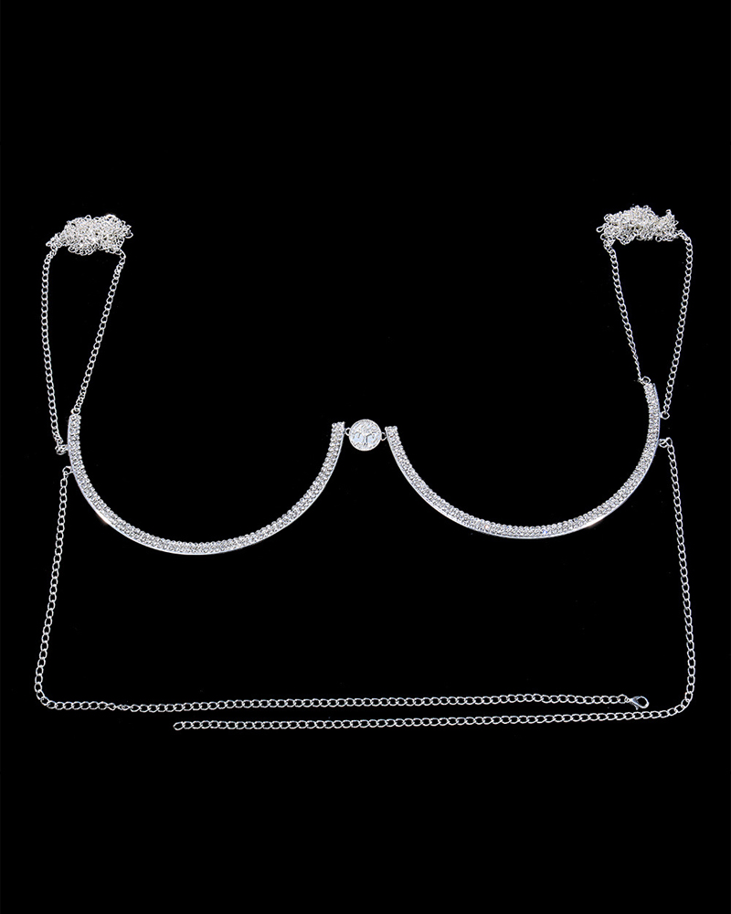 

1pc Rhinestone Decor Body Chain, Silver