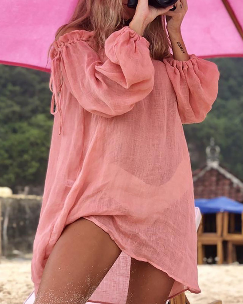 

Frill Hem Lantern Sleeve Cover Up, Pink