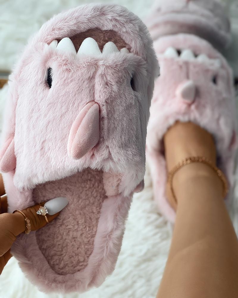 

Shark Shaped Fuzzy Slippers, Pink