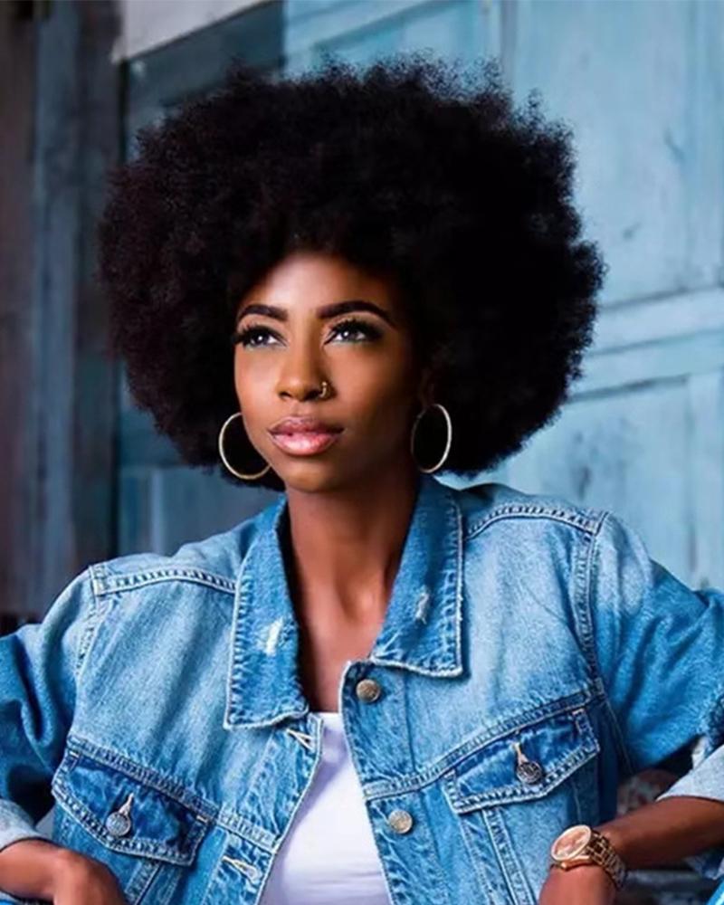 

African Black Small Curly Short Hair Wave Head Brown Hair Wig