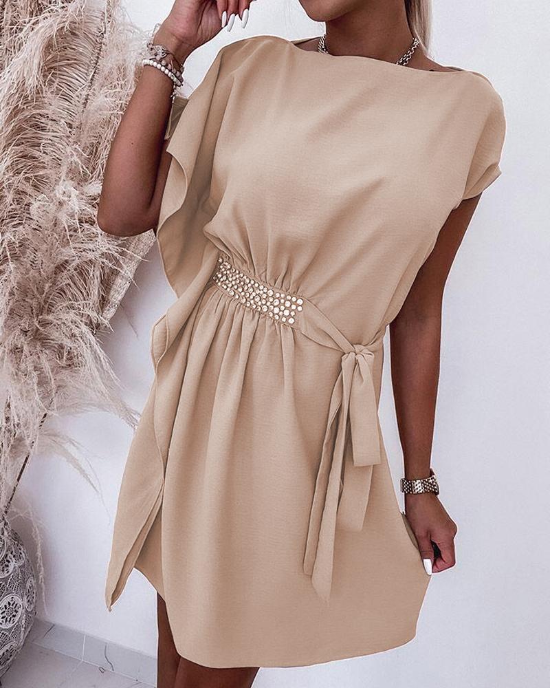 

Rhinestone Decor Tied Detail Casual Dress, Apricot