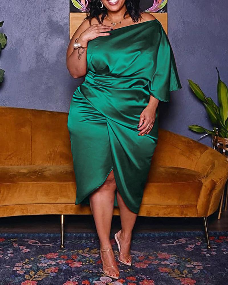 

Plus Size One Shoulder Ruched Party Dress, Green