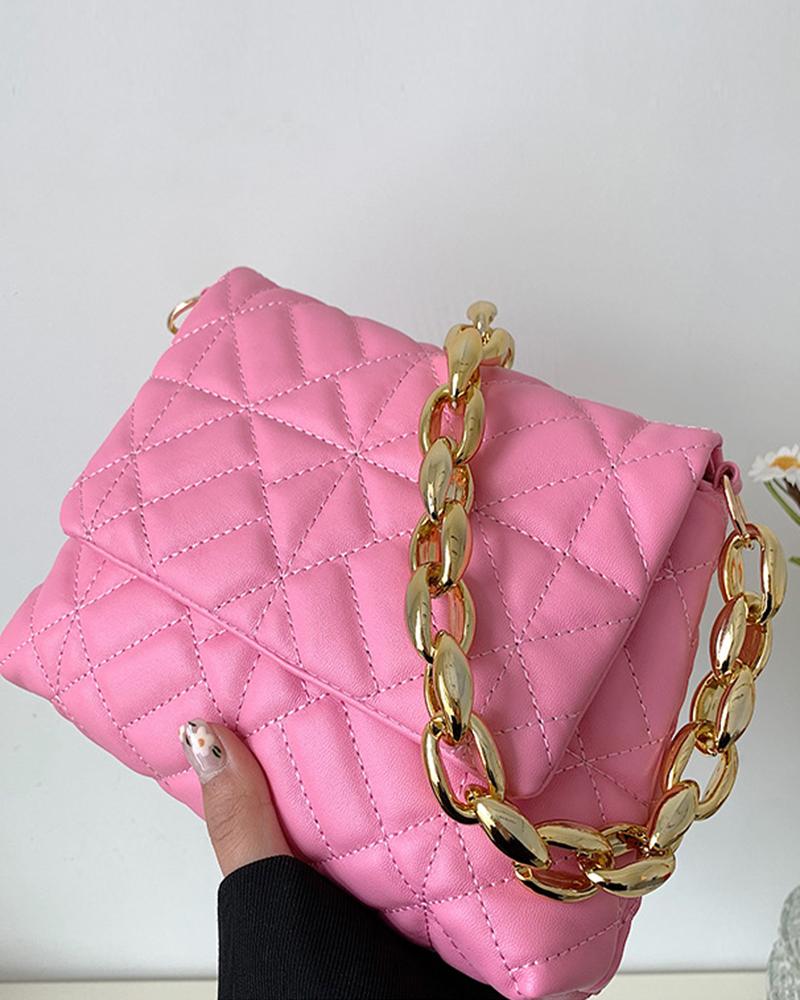 

Quilted Chain Strap Flap Shoulder Bag, Pink