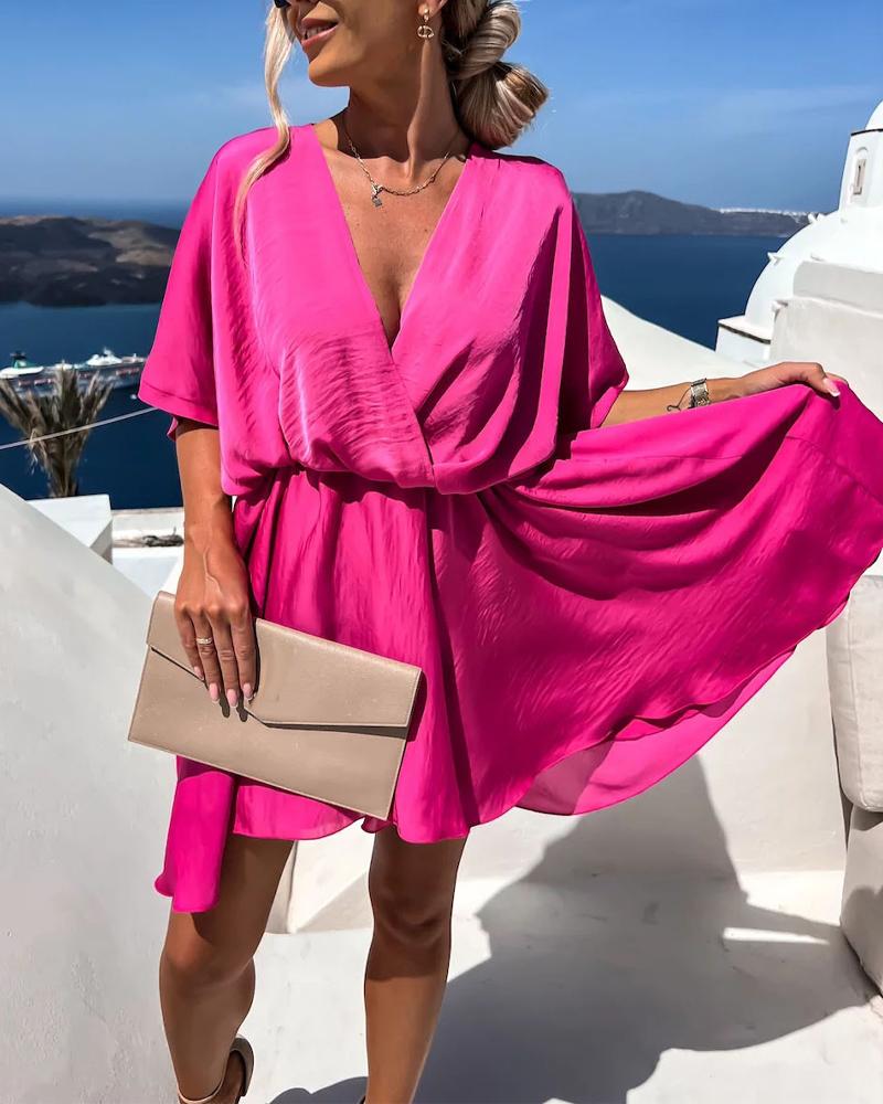 

Vestido de balanço esvoaçante com sobreposição de manga morcego, Hot pink