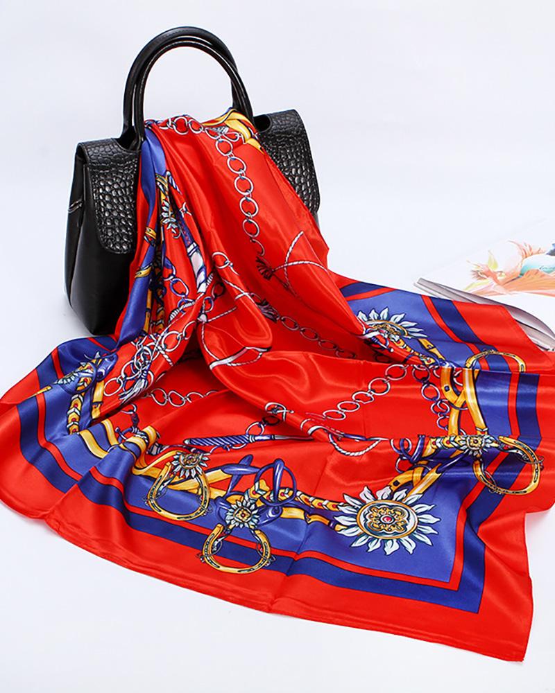 

Chain Graphic Print Square Silk Scarf, Red