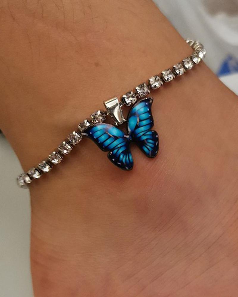 

1pc Colorful Rhinestone Decor Butterfly Pendant Anklet, Blue