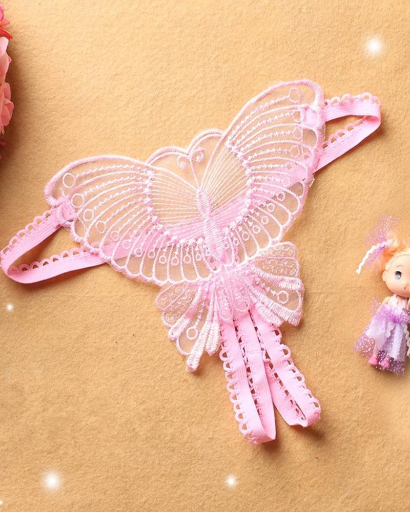 

Sexy Butterfly Embroidery Low Waist Skinny Thong Panties, Pink