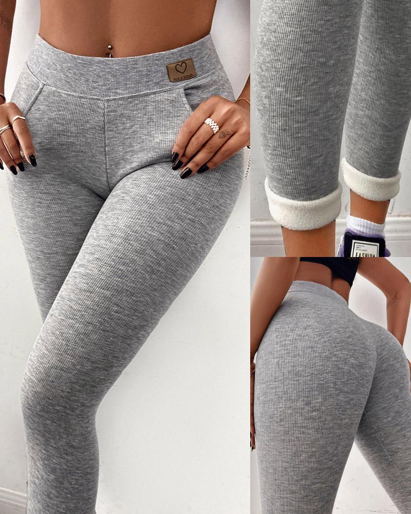 

Label Decor High Waist Thermal Lined Leggings, Light gray