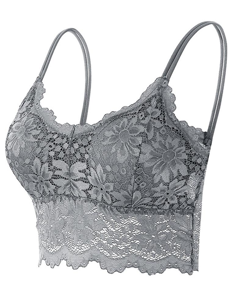 

Full Coverage Scallop Trim Wireless Lifting Bralette, Gray