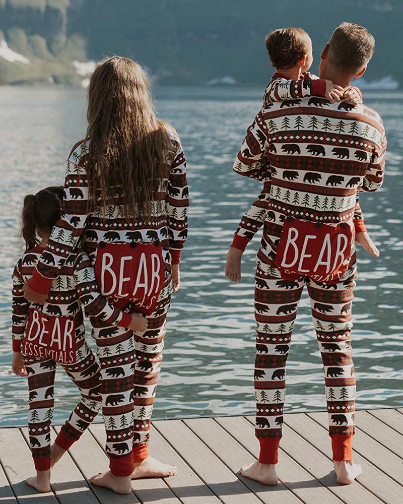 

Christmas Functional Letter Graphic Print Family Pajamas For Mom, Wine red
