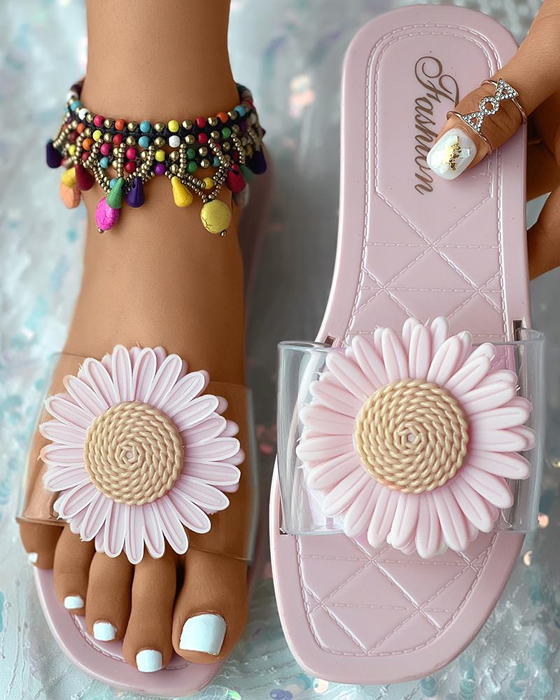 

Sunflower Pattern Round Toe Slippers, Pink
