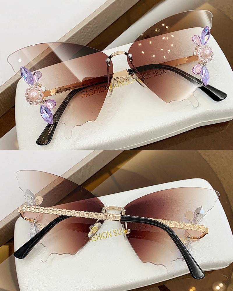 

1Pair Crystal Floral Pattern Butterfly Wings Shaped Sunglasses, Style3