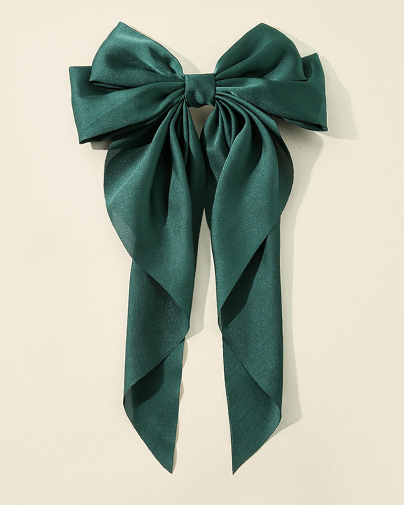 

1pcs Solid Oversized Bowknot Hairgrips Bohemian Satin Hair Clip, Green