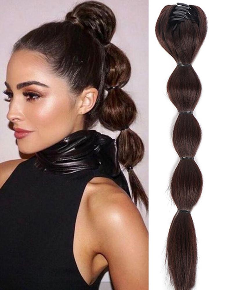 

1pc Heat Resistant Synthetic Puff Bubble Ponytail Extension With Grip Hair Claw, Style2