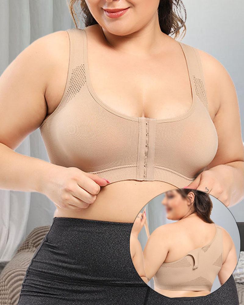 

Plus Size Hollow Out Design Breathable Sports Bra, Apricot