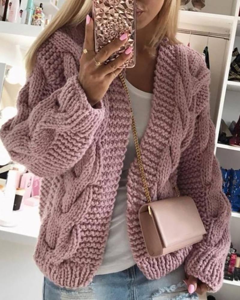 

Braided Long Sleeve Knit Cardigan, Pink