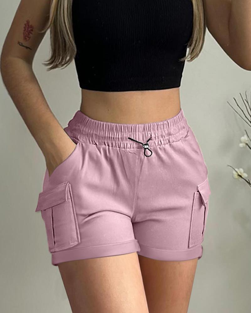 

Shorts cargo com design de bolso e aba com cordão, Pink