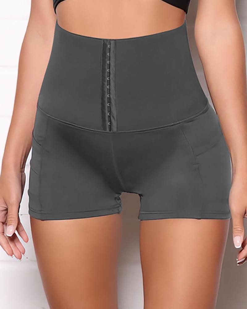 

Pocket Design High Waist Butt Lifting Active Shorts, Gray