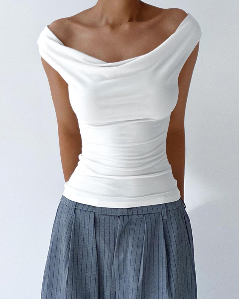 

Cowl Neck Tied Detail Backless Top, White