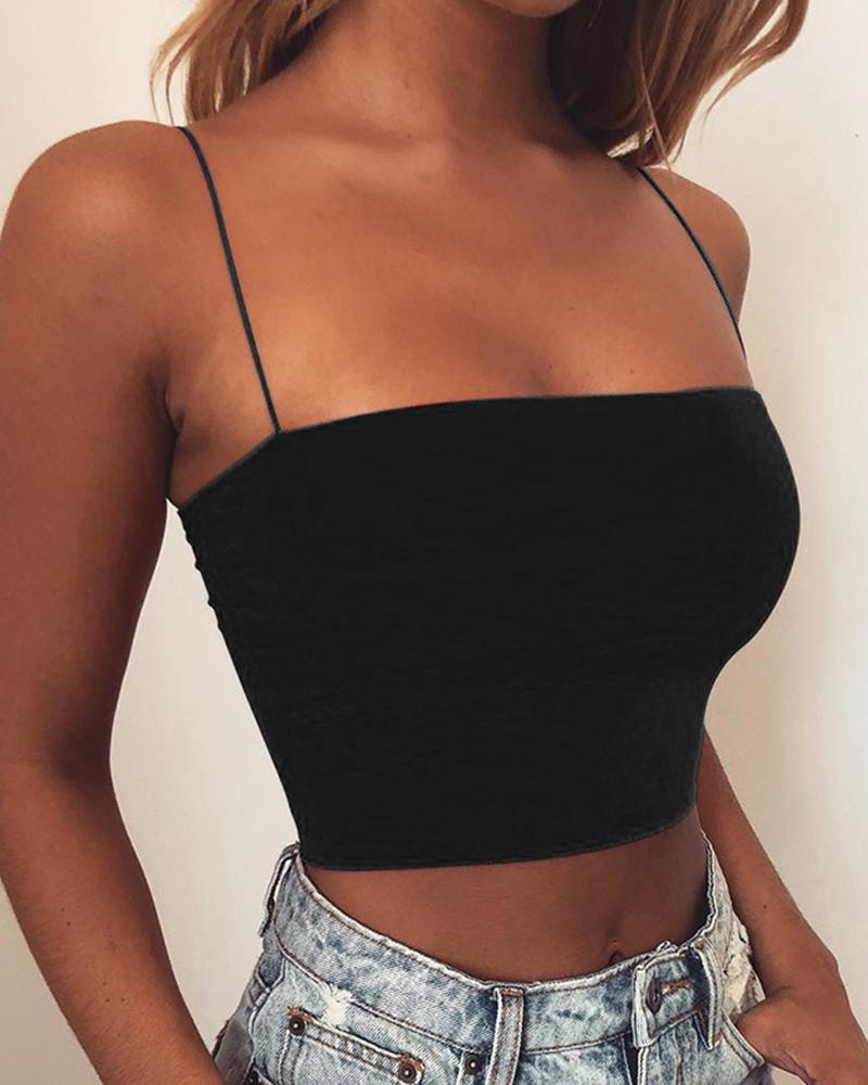 

Solid Padding Crop Cami Top Bralette, Black