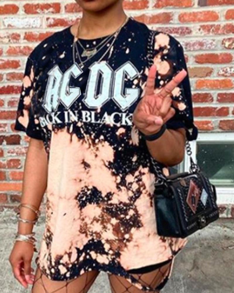 

Letter Tie Dye Print Short Sleeve T-shirt, Black